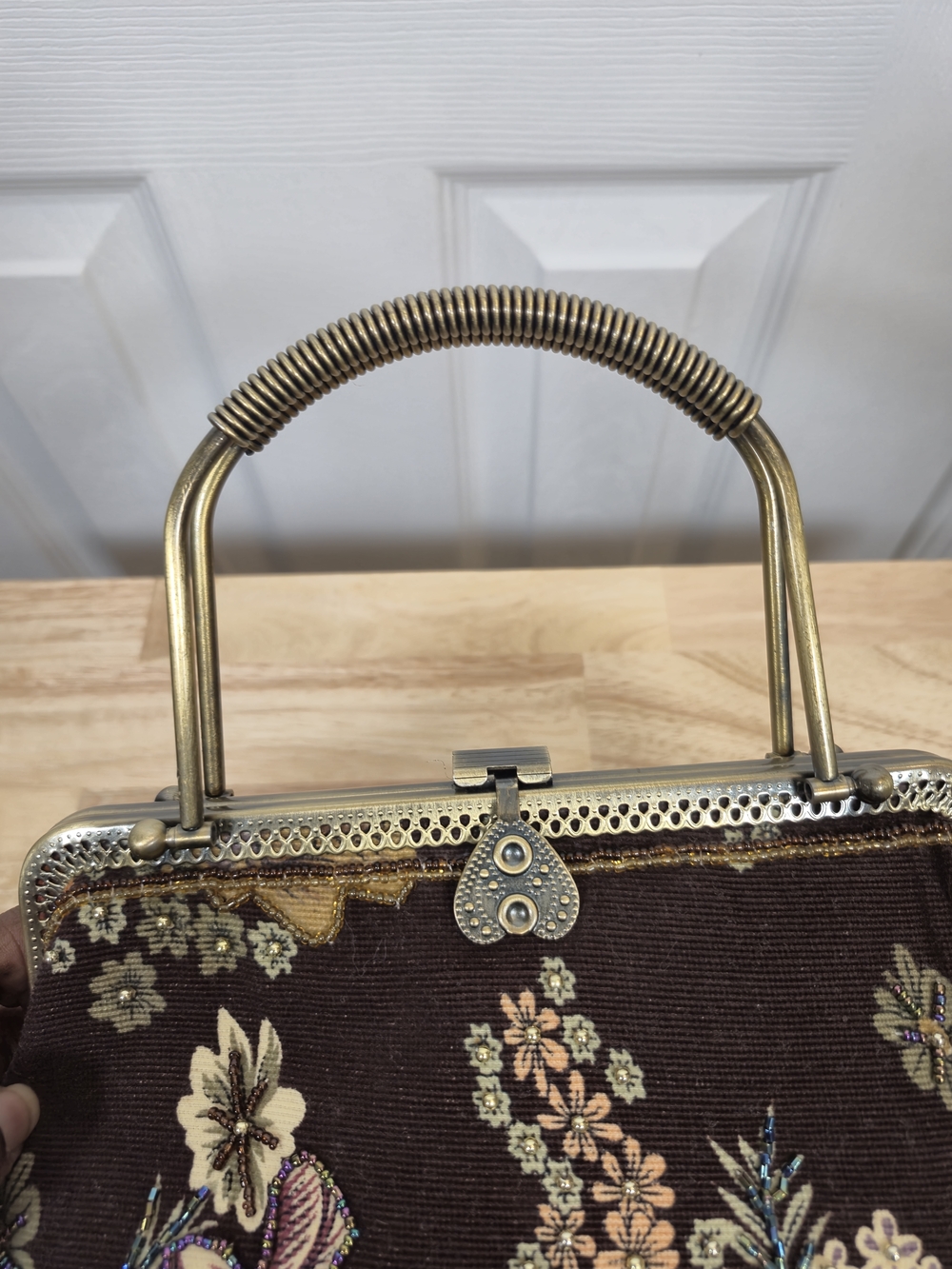 Vintage Beaded Floral Tapestry Frame Bag Whimsigoth Cottagecore Kiss Lock Purse - Picture 5 of 6